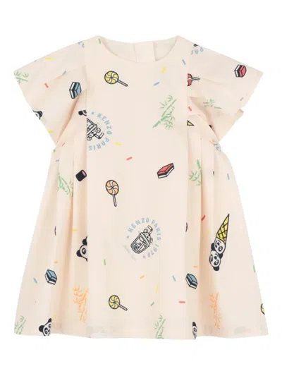 Kenzo Babies' Graphic-print Pleated Dress In Pink