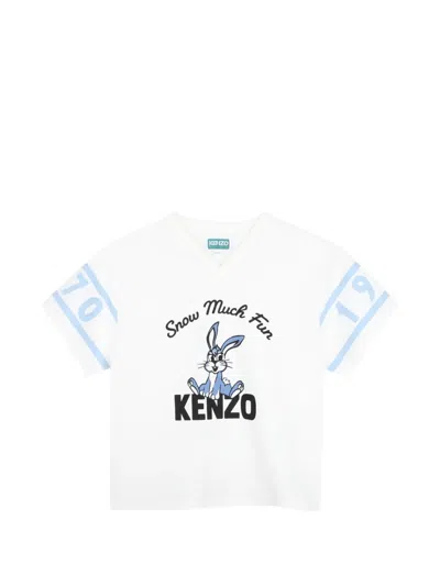 Kenzo Kids' Graphic-print V-neck T-shirt In White