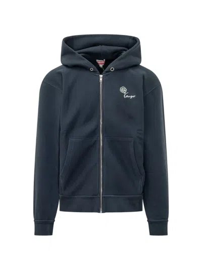 Kenzo Graphic-print Zip-up Hoodie In Blue