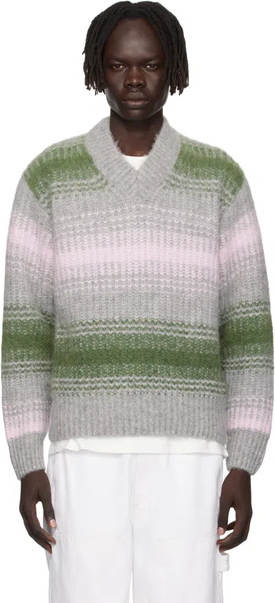 KENZO GRAY & GREEN KENZO PARIS 'KENZO SPEED STRIPE' SWEATER