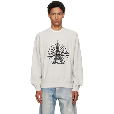 Kenzo Embroidered Cotton Sweater With Ribbed Side Panels And V-collar Insert In White