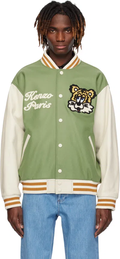Kenzo Tiger Market Jacket Leather Sleeves In Multicoloured