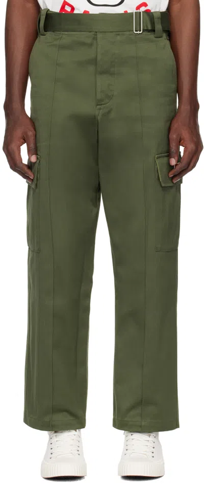 Kenzo Green Belted Cargo Pants In Dark Khaki
