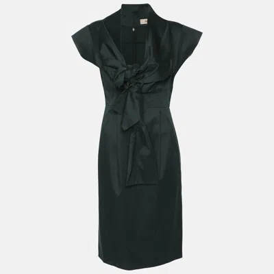 Pre-owned Kenzo Green Cotton Blend Tie Midi Dress S
