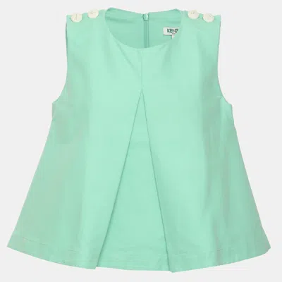 Pre-owned Kenzo Green Cotton Button Detailed Sleeveless Flared Top M