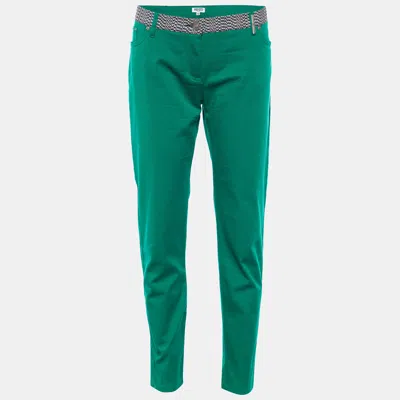 Pre-owned Kenzo Green Cotton Contrast Waist Band Trousers L