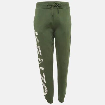 Pre-owned Kenzo Green Cotton Knit Printed Track Trousers M