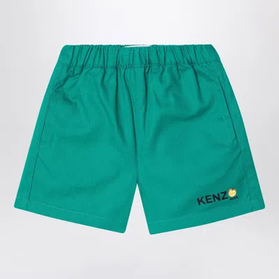 Kenzo Green Cotton Shorts With Logo In Brown