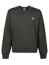Kenzo Crew Neck Cotton Sweatshirt With Ribbed Cuffs In Green