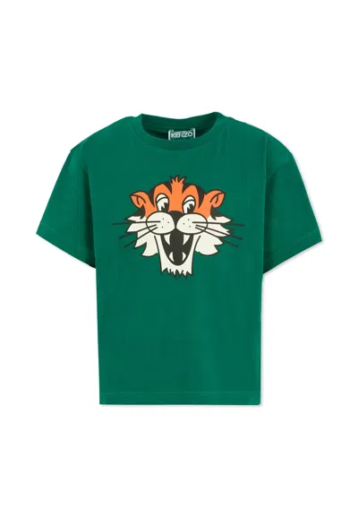 KENZO GREEN T-SHIRT FOR BOY WITH TIGER