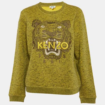 Pre-owned Kenzo Green Tiger Logo Embroidered Marl Knit Sweatshirt Xl