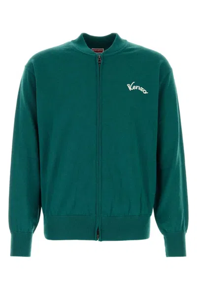 Kenzo Green Wool Cardigan For Men