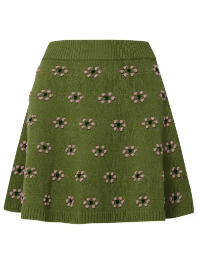Kenzo Wool Floral Motif Mini Skirt In Green