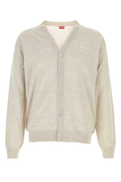 Kenzo Light Grey Wool Cardigan In Neutral