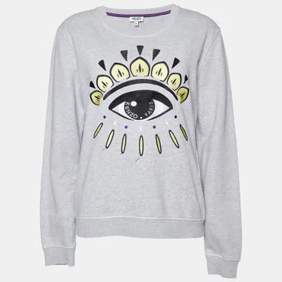 Pre-owned Kenzo Grey Cotton Eye Embroidered Sweatshirt Xl