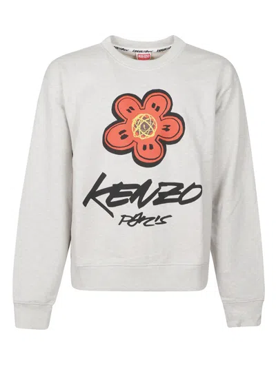 KENZO GREY CREWNECK PRINTED SWEATSHIRT