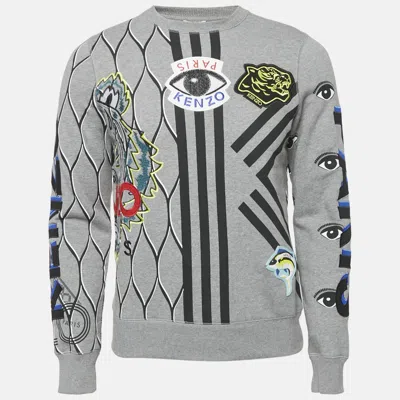 Pre-owned Kenzo Grey Embroidered Cotton Applique Detail Sweatshirt Xs