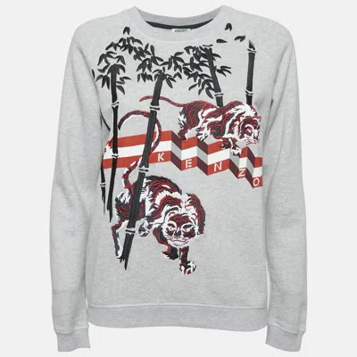 Pre-owned Kenzo Grey Embroidered Crew Neck Sweatshirt S