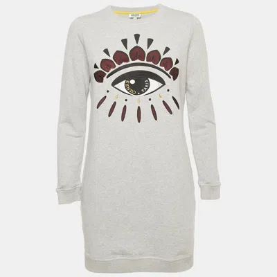 Pre-owned Kenzo Grey Evil Eye Embroidered Cotton Knit Long Sweatshirt S In Gray