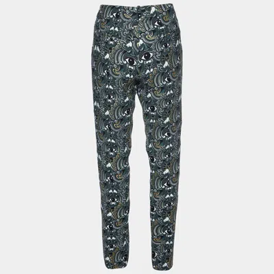Pre-owned Kenzo Grey Eye Print Crepe Tapered Trousers M