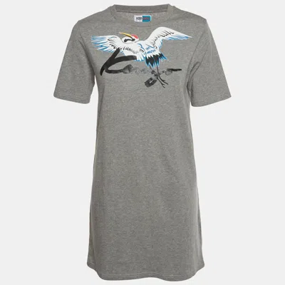Pre-owned Kenzo Grey Graphic Print Cotton Memento T-shirt Dress Xs In Gray