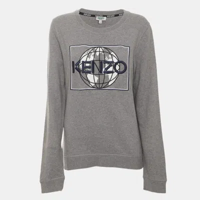 Pre-owned Kenzo Grey Jersey World Peace World Sweater L In Gray