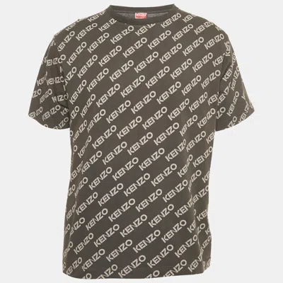 Pre-owned Kenzo Grey Logo All Over Print Jersey T-shirt S In Gray