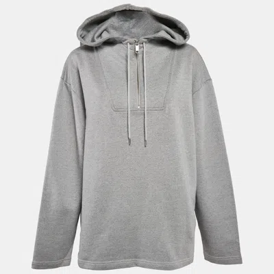 Pre-owned Kenzo Grey Logo Print Cotton Half Zipper Hooded Sweatshirt M