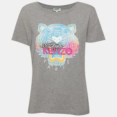 Pre-owned Kenzo Grey Multicolor Tiger Print Cotton T-shirt L In Gray