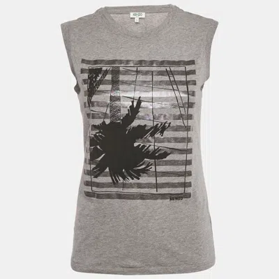 Pre-owned Kenzo Grey Printed Cotton Knit Sleeveless Top S In Gray