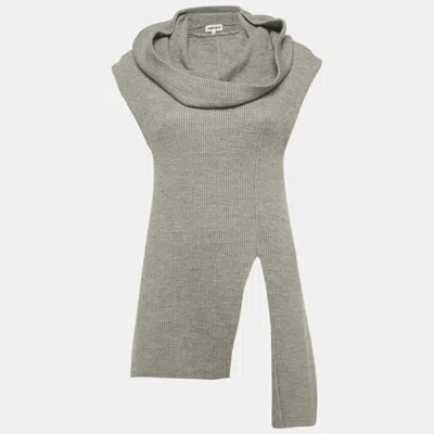Pre-owned Kenzo Grey Rib Knit Sleeveless Hooded Top M In Gray