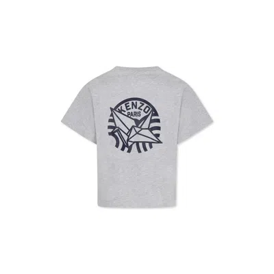 Kenzo Kids' Grey T-shirt For Boy With  Seigaiha Print