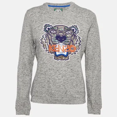 Pre-owned Kenzo Grey Tiger Embellished Cotton Crew Neck Sweatshirt M In Gray