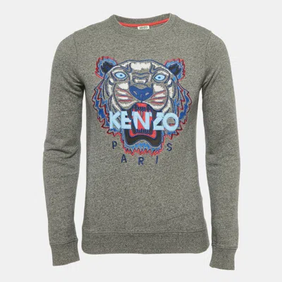 Pre-owned Kenzo Grey Tiger Embroidered Cotton Crewneck T-shirt Xs In Gray