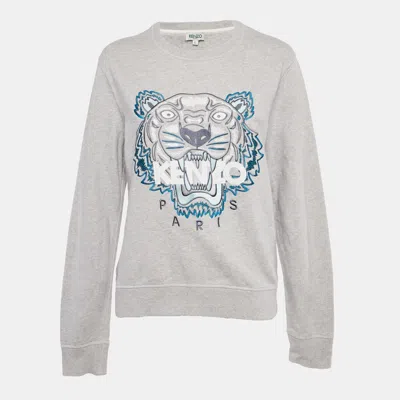 Pre-owned Kenzo Grey Tiger Embroidered Cotton Sweatshirt L In Gray