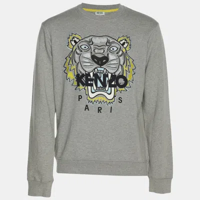 Pre-owned Kenzo Grey Tiger Embroidered Cotton Sweatshirt S In Gray