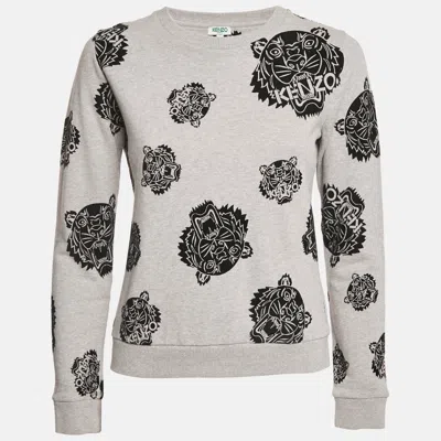 Pre-owned Kenzo Grey Tiger Flock Print Cotton Sweatshirt S