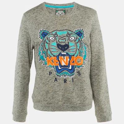 Pre-owned Kenzo Grey Tiger Head Embroidered Cotton Sweatshirt L In Gray