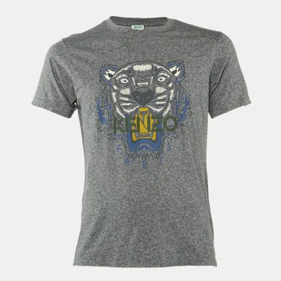 Pre-owned Kenzo Grey Tiger Print Melange Cotton Crew Neck T-shirt S In Gray