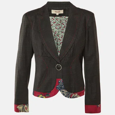 Pre-owned Kenzo Grey Wool Contrast Detail Blazer L In Gray