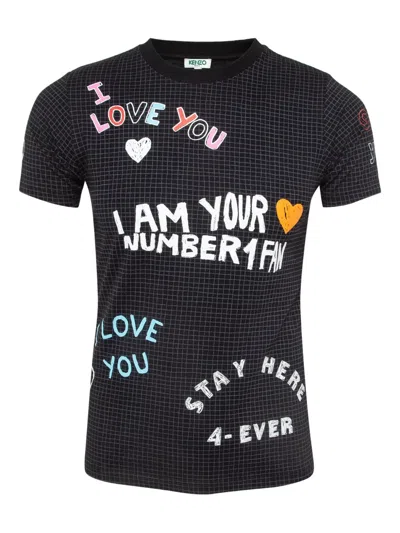 Pre-owned Kenzo Grid Pattern Graphic Tee In Black