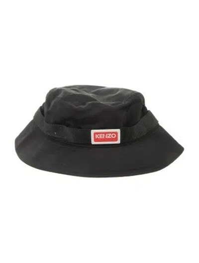 Pre-owned Kenzo Grosgrain Trim Logo Accent Bucket Hat In Black