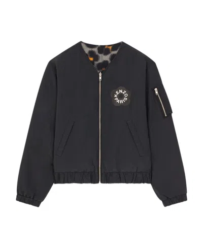 Kenzo Hana Leopard Reversible Bomber Jacket In Black
