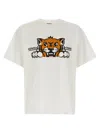 Kenzo 'gots Happy Tiger' White Crewneck T-shirt With Maxi Logo Embroidery On The Front And Logo Lettering In Neutral