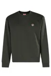Kenzo Crew Neck Cotton Sweatshirt With Ribbed Cuffs In Black