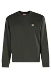 Kenzo Crew Neck Cotton Sweatshirt With Ribbed Cuffs In Green