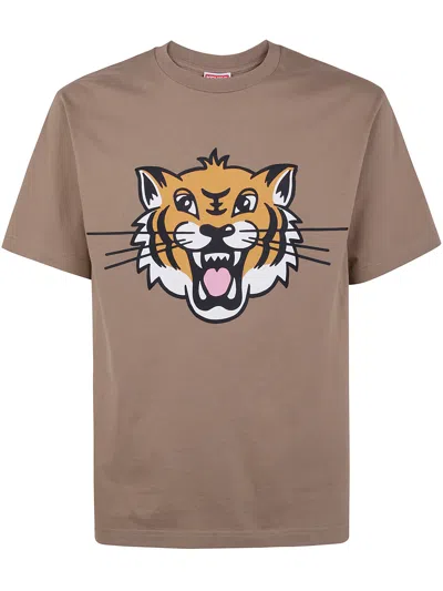 Kenzo Happy Tiger Classic Tshirt In Grege