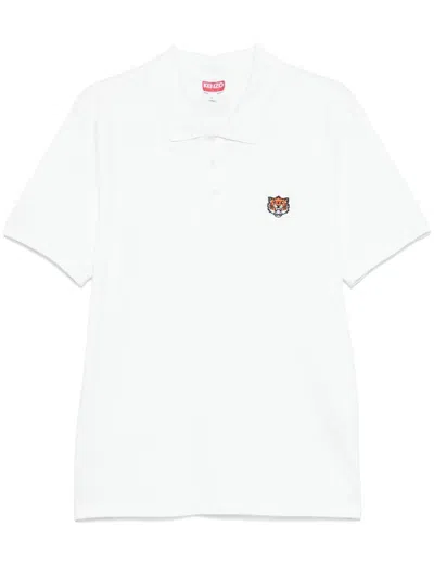 Kenzo Happy Tiger Cotton Polo Shirt In White