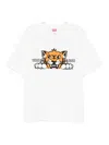 Kenzo 'gots Happy Tiger' White Crewneck T-shirt With Maxi Logo Embroidery On The Front And Logo Lettering In White
