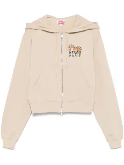 Kenzo Happy Tiger Cropped Hoodie In Brown